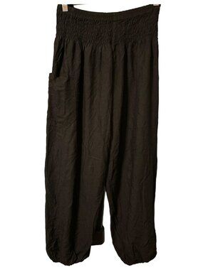 Womens Lofbaz NWOT Black Harem/Smocked Pants Hippy With Pocket Elastic Waist XL